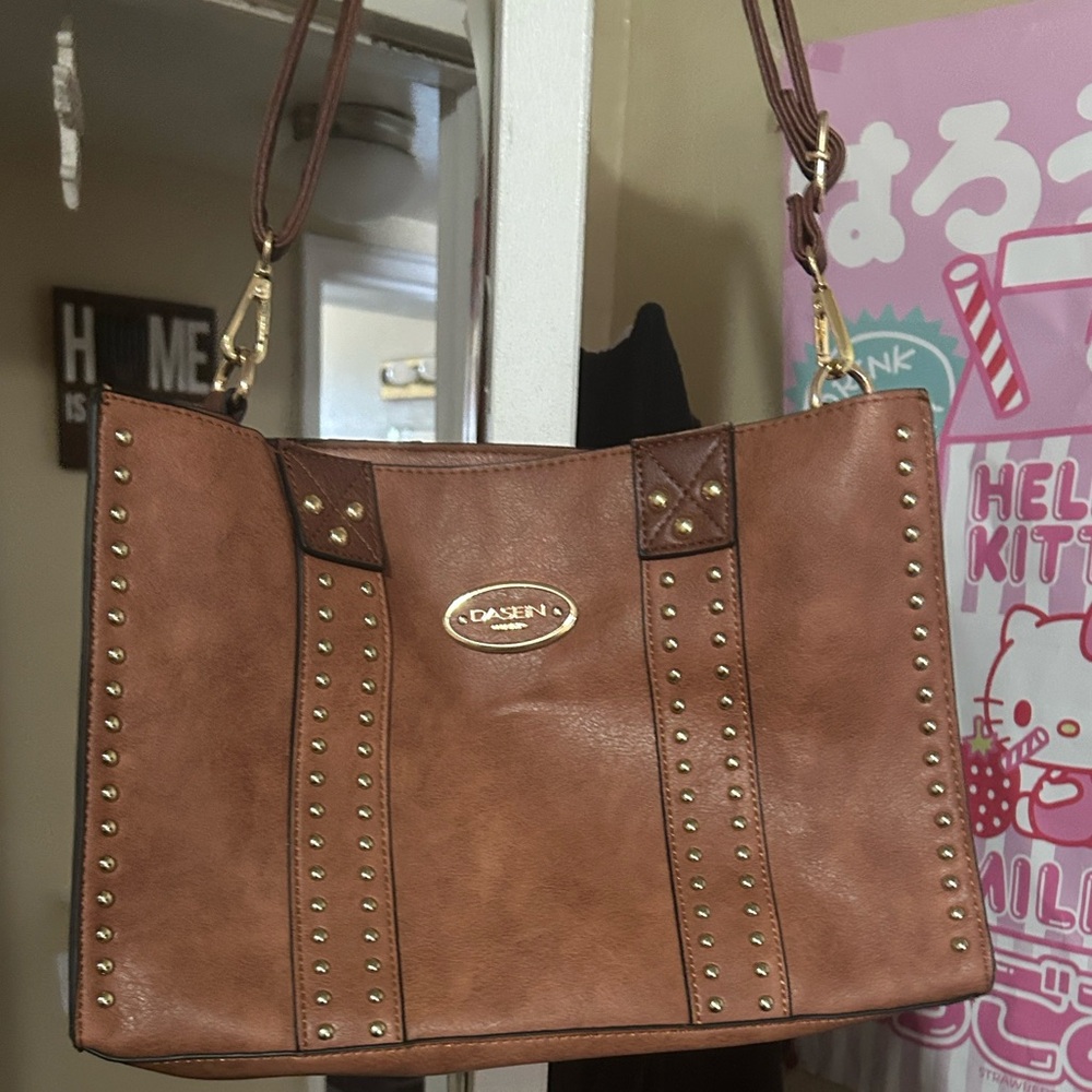 Cabrini Tan Studded Shoulder Bag